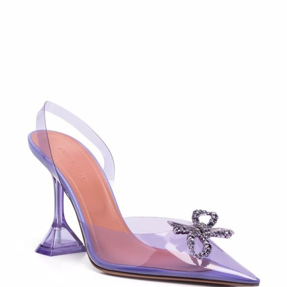 Amina Muaddi Tanzanite Rosie Crystal-embellished Transparent Slingback Pumps 41 - Picture 1 of 10